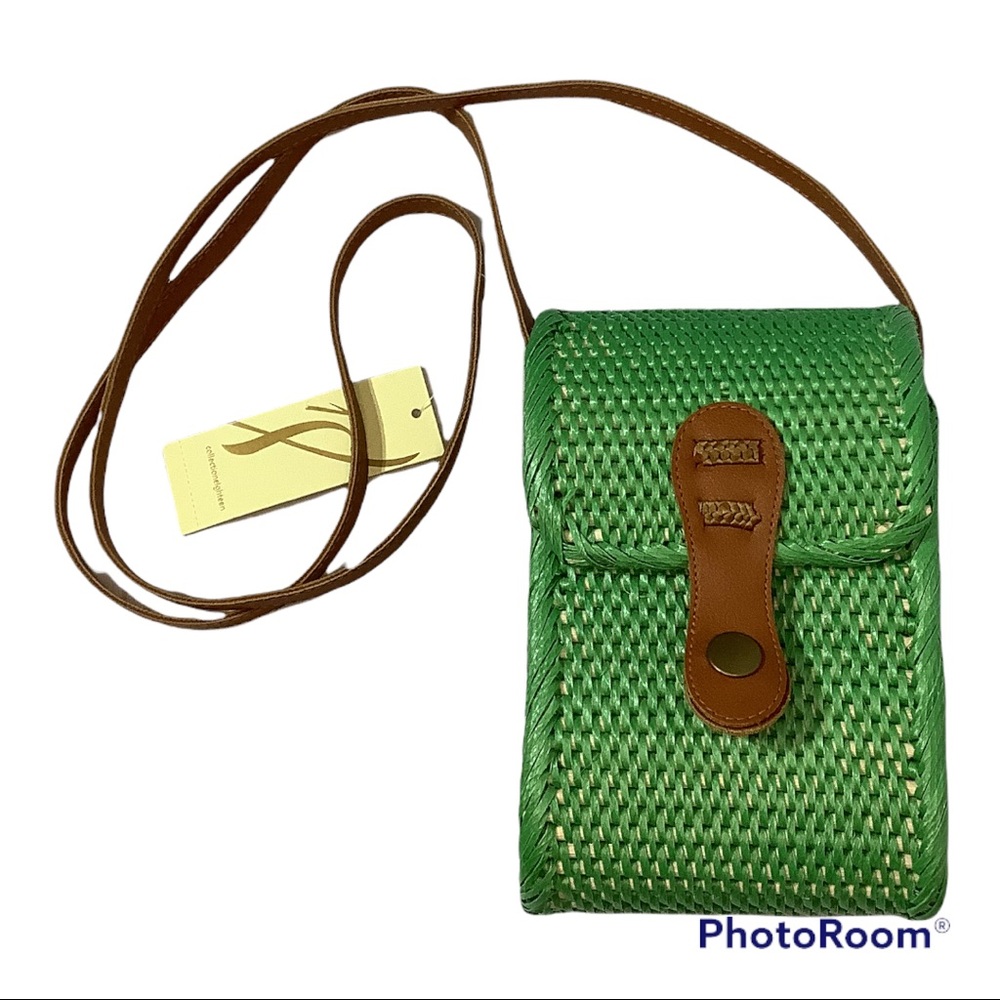Mini Crossbody Bag Collection 18 Purse Boho Chic Mint Green Rattan Wood Bamboo
